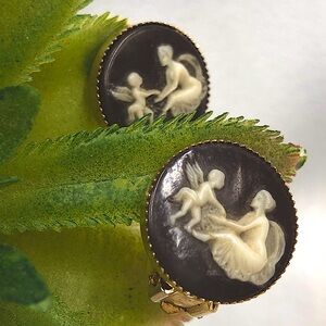 Vintage Fairy Cameo Clip On Earrings
